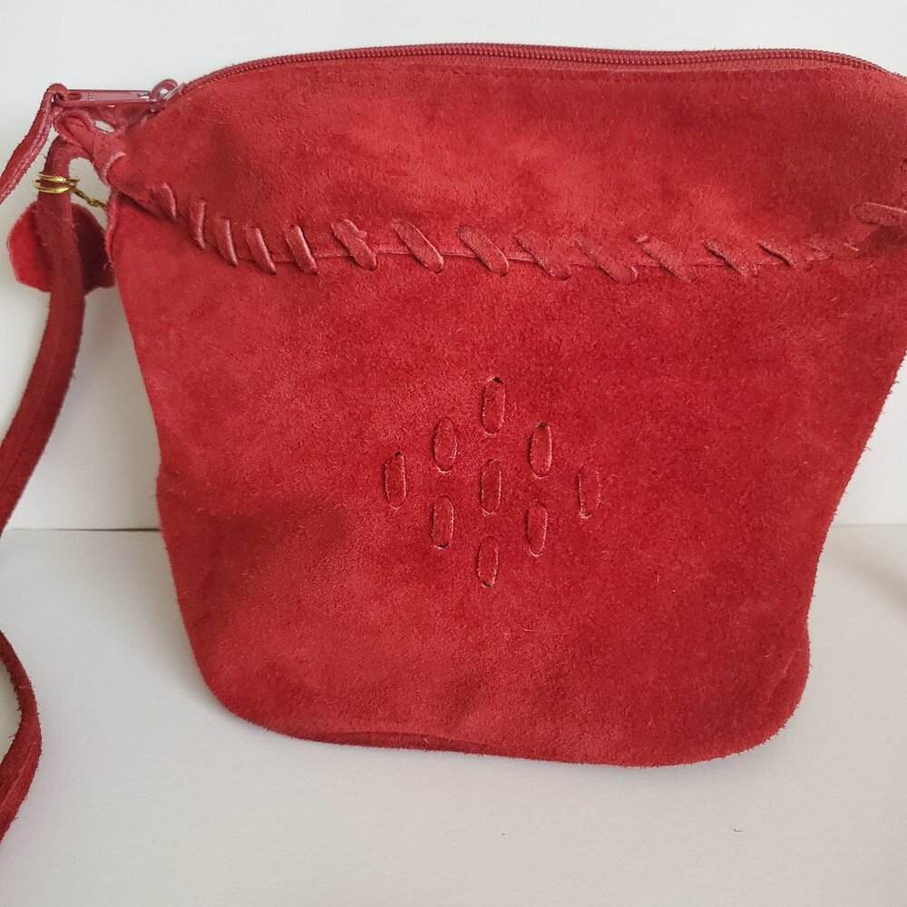 Vintage 70s Red Suede Cross Body Bag, Rare Find